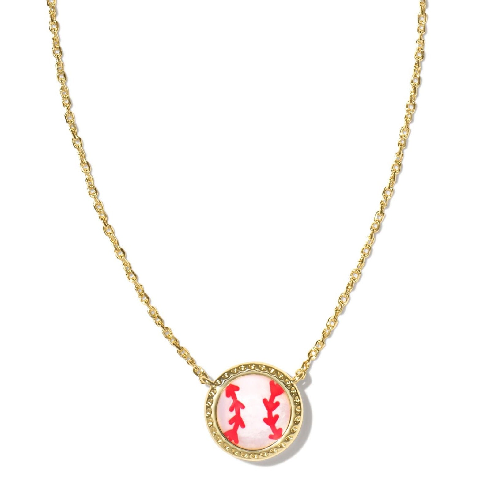 Kendra Scott | Baseball Gold Short Pendant Necklace in Ivory Mother-of-Pearl - Giddy Up Glamour Boutique