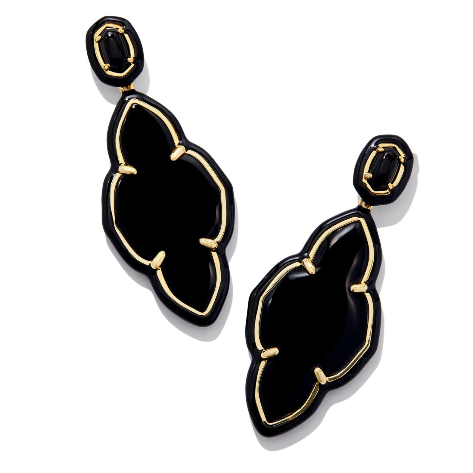 Kendra Scott | Abbie Gold Enamel Frame Statement Earrings in Black Agate