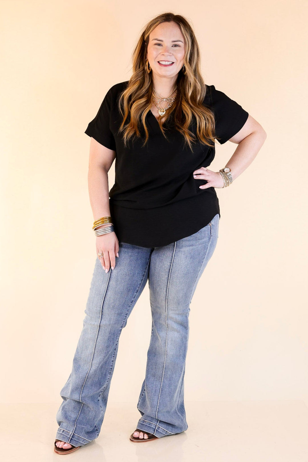 Judy Blue | Double Take Denim Trouser Flare Jeans with Seam Detailing in Medium Wash