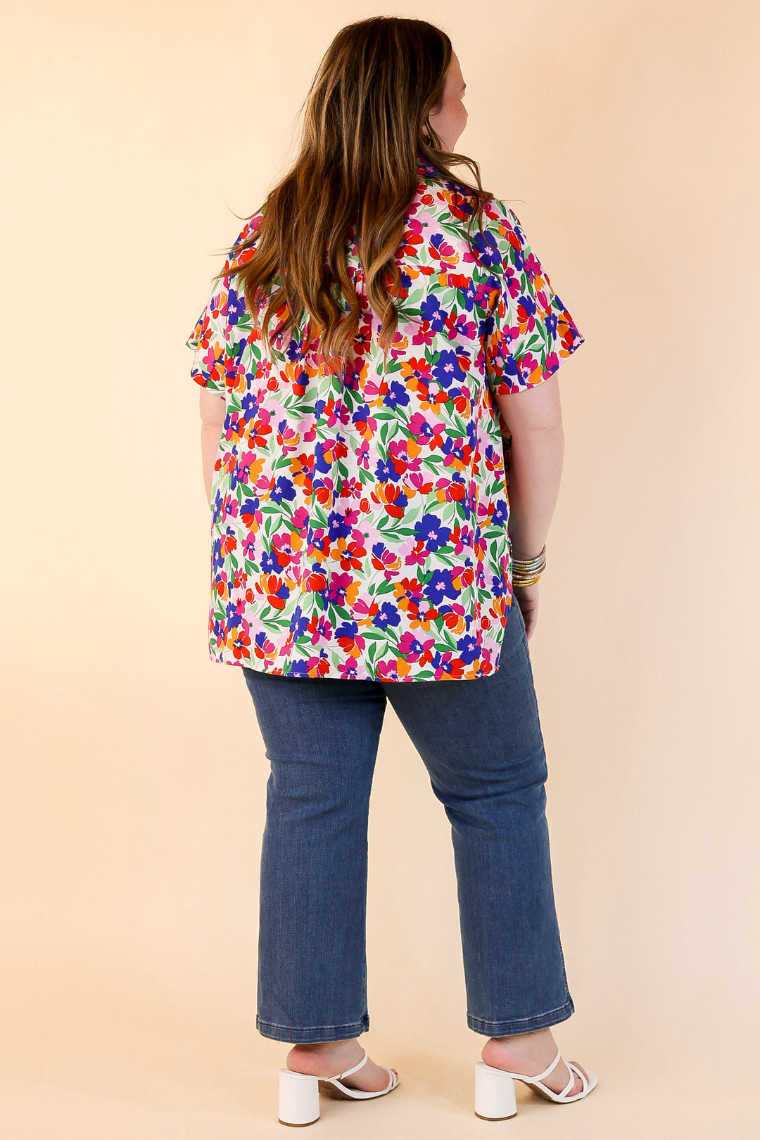 Adventure Awaits Floral Print Button Up Top in Ivory