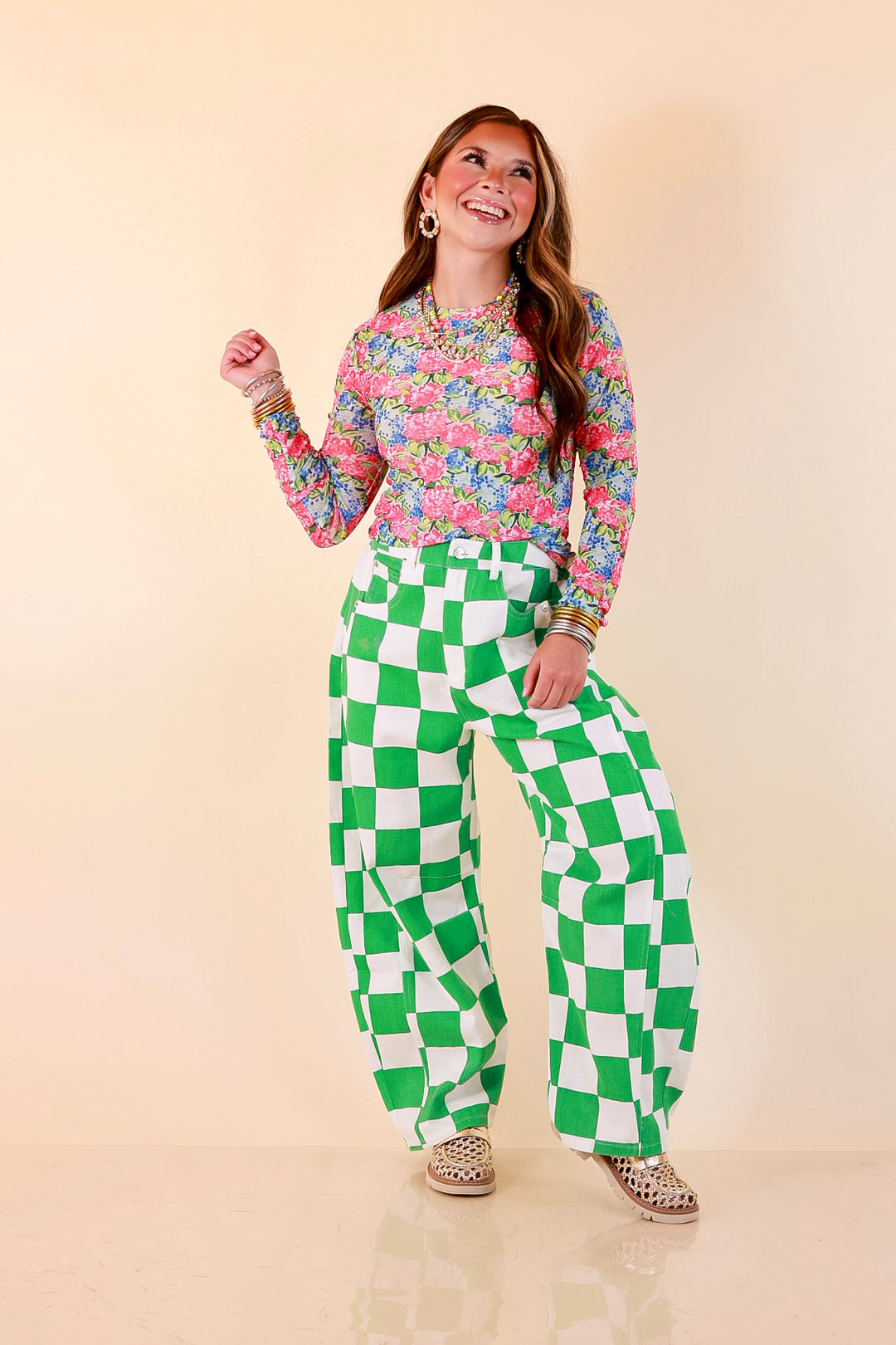 The Essential Layer Hydrangea Floral Print Sheer Mesh Long Sleeve Top in Pink, Blue and Green