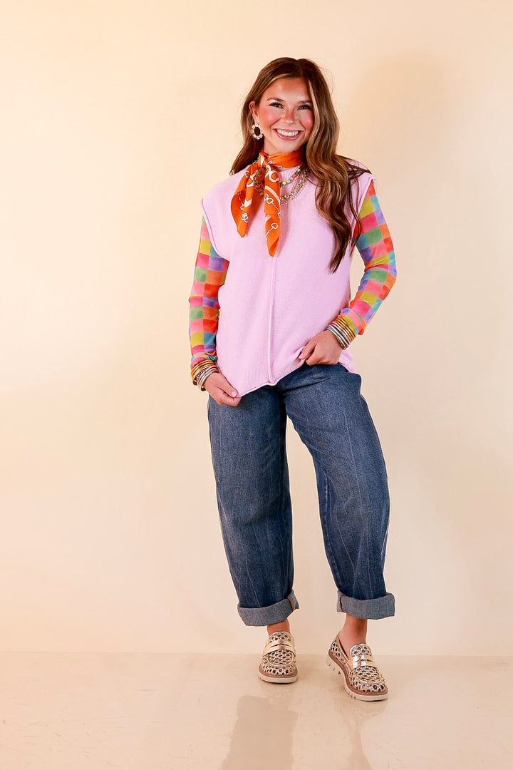 Always a Favorite Crew Neck Front Seam Sweater Knit Top in Baby Pink