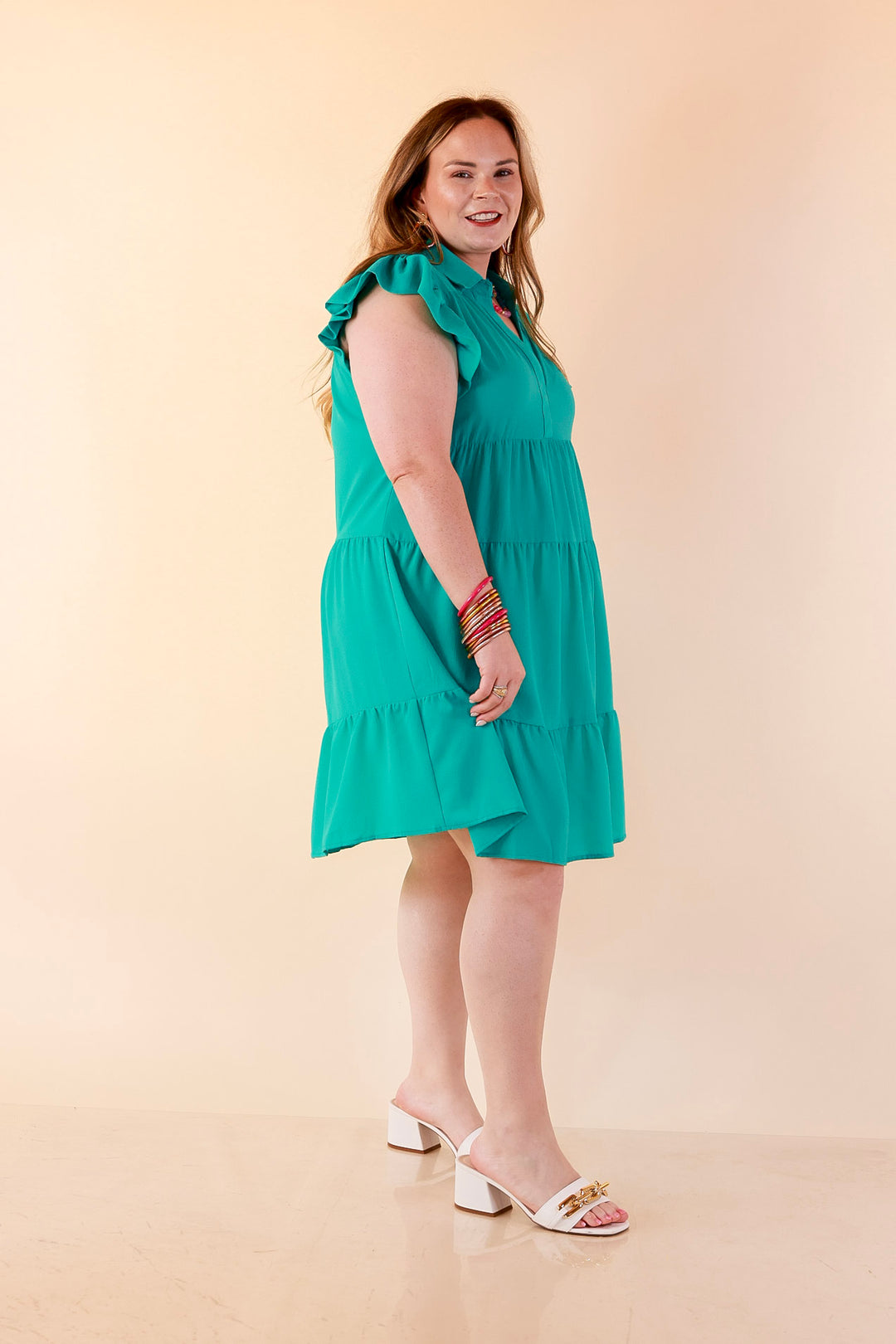 All Of A Sudden Ruffle Cap Sleeve Short Dress in Mint Green