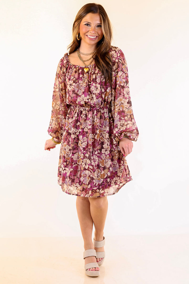 Daybreak Dreamer Floral Dress with Gold Detail in Magenta
