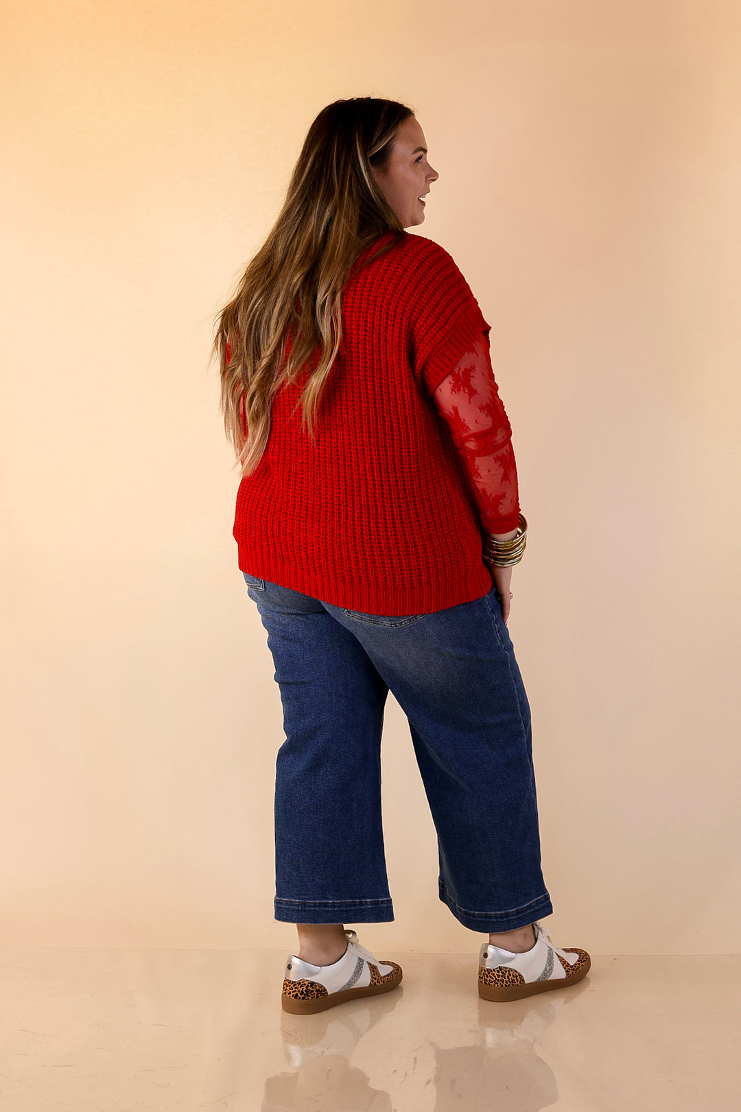 Tried and True Short Sleeve Oversized Knit Sweater in Red