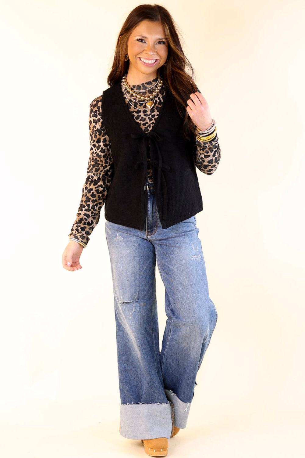 Main Attraction Bow Tie Front Sweater Vest in Black