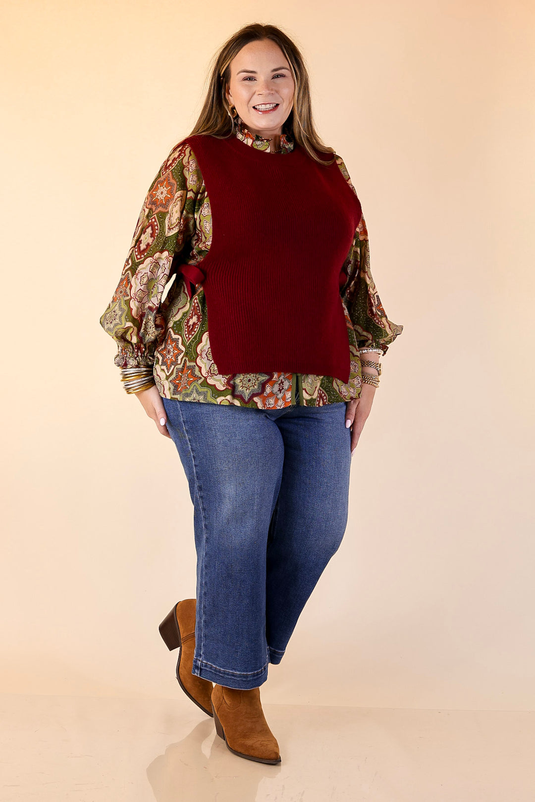 Tied and True Knit Sweater with Side Ties in Maroon