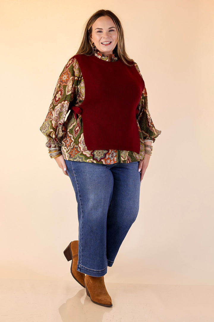 Tied and True Knit Sweater with Side Ties in Maroon