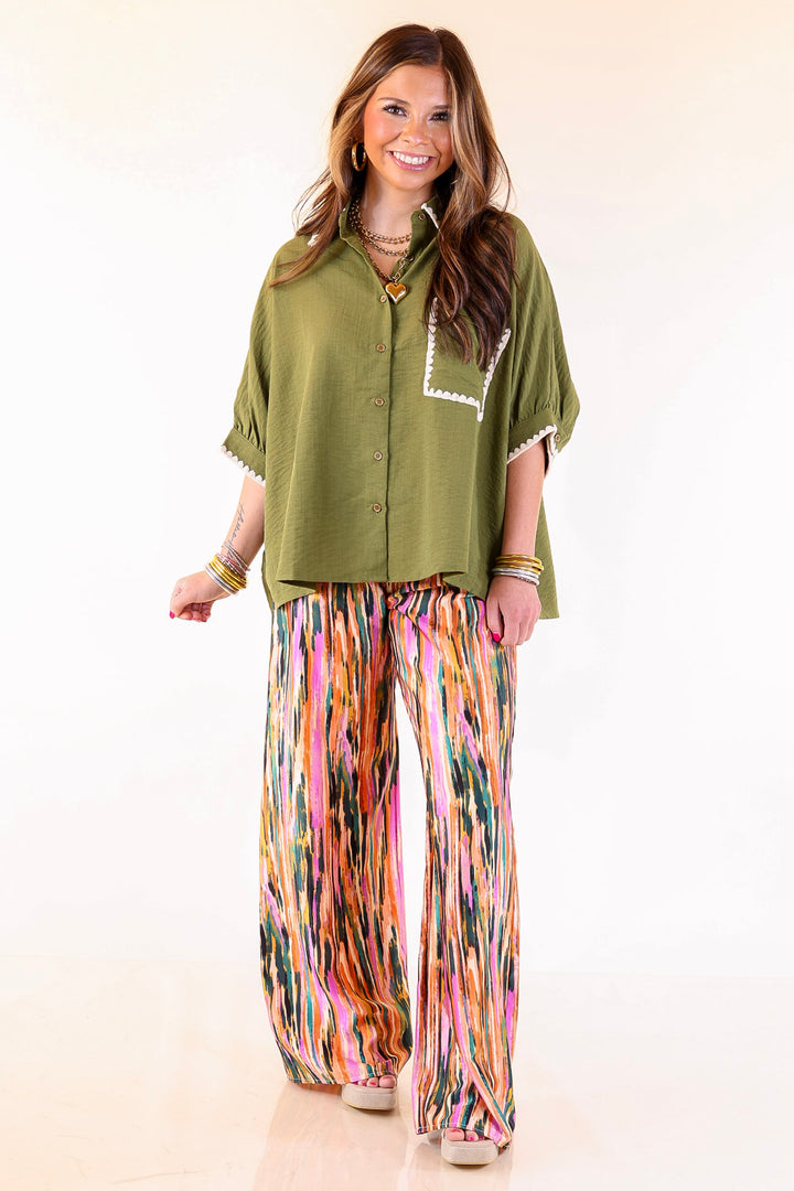 Garden Gypsy Satin Pants with a Tie in Orchid Purple Mix