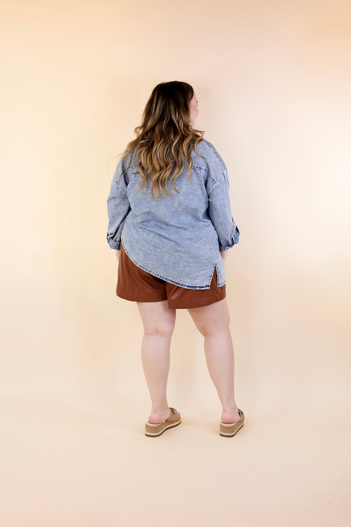 Dawn Of Time Pleated Button Up Denim Top