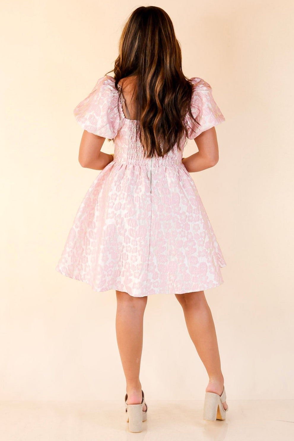 Floral Fairytale Floral Corset Dress with Puff Sleeves in Pink
