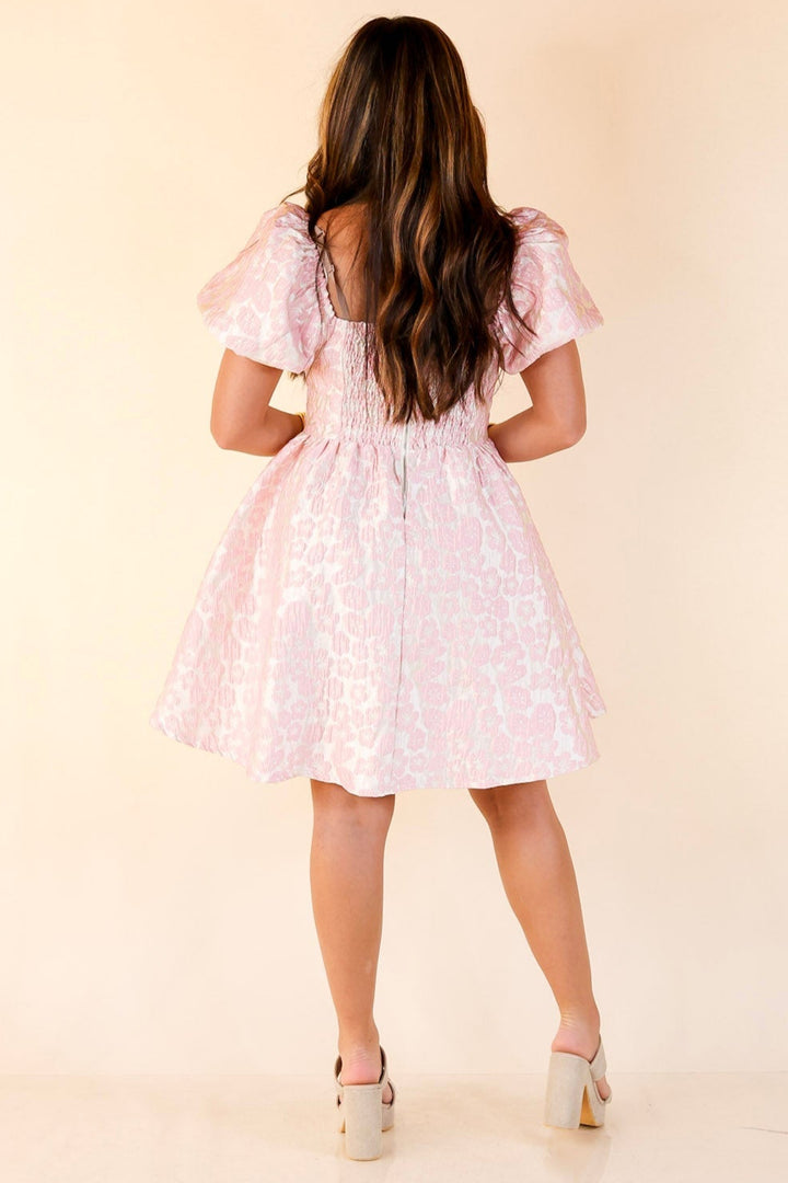 Floral Fairytale Floral Corset Dress with Puff Sleeves in Pink