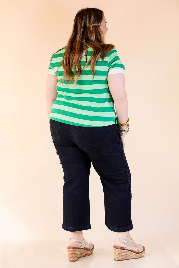 Statement in Stripes Short Sleeve Collared Shirt with Stripes in Green