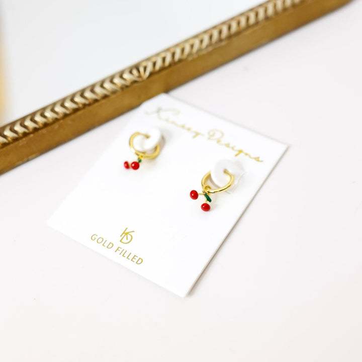 Kinsey Designs | Cherry Huggies Earrings in Gold