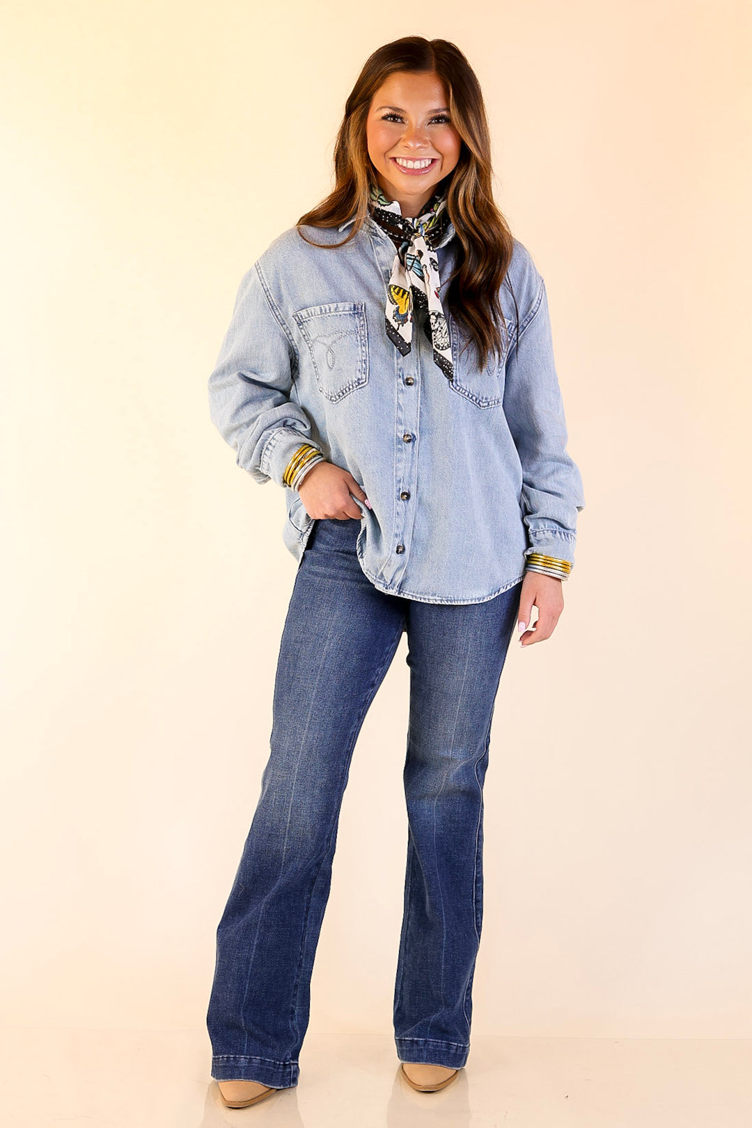 Judy Blue | True Essential Denim Button Up Shirt in Medium Wash