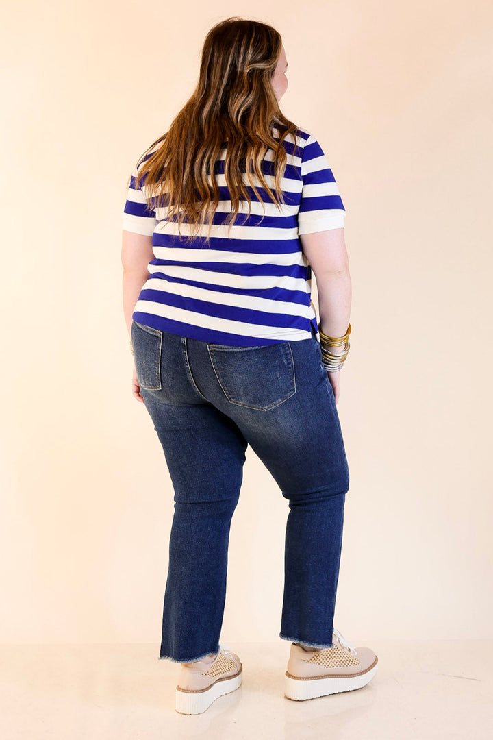 Statement in Stripes Short Sleeve Collared Shirt with Stripes in Blue
