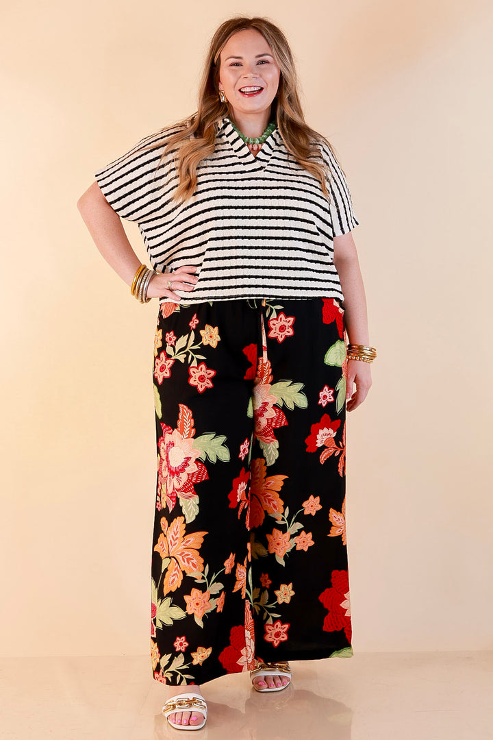 Fresh Picked Floral Print Wide Leg Pants in Black
