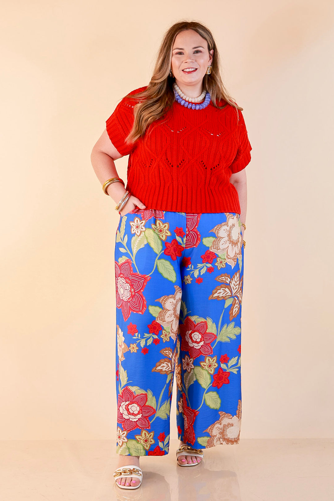Fresh Picked Floral Print Wide Leg Pants in Blue