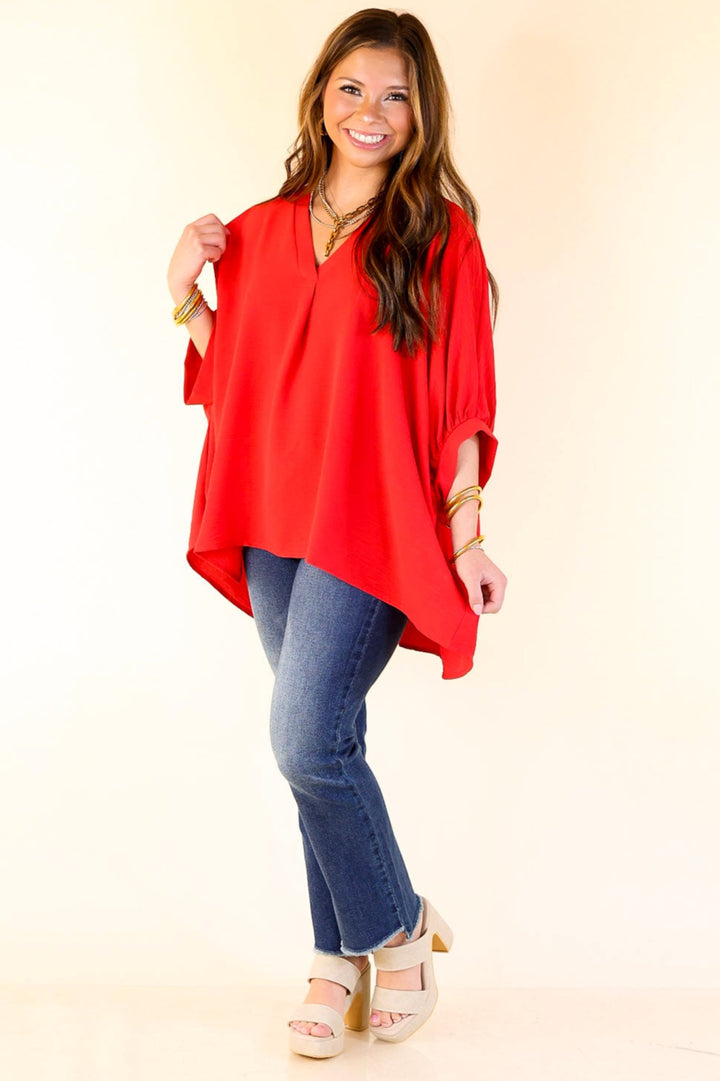 Classically Chic Short Sleeve V Neck Top in Red