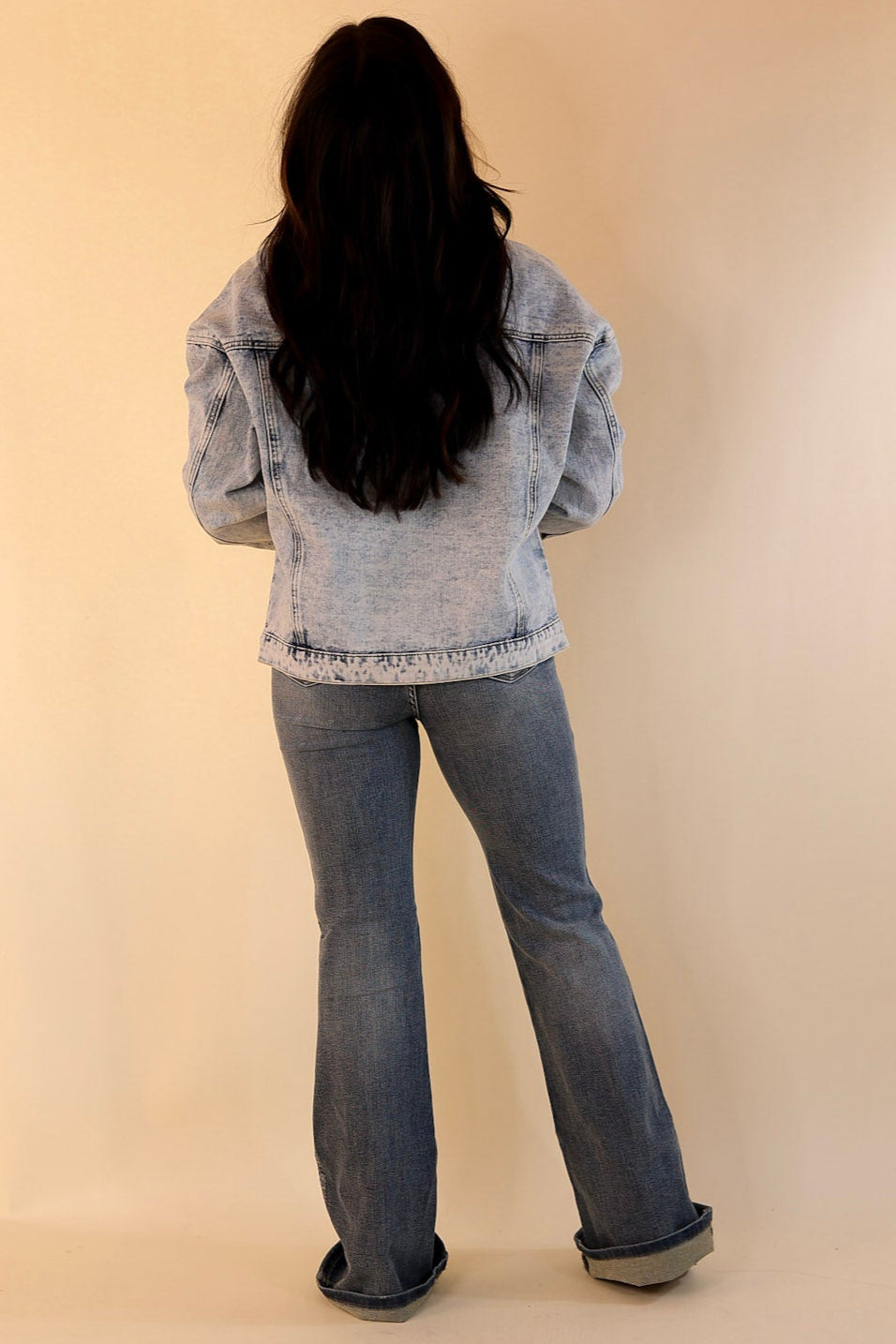 Take A Minute Crystal Front Pocket Denim Jacket in Light Wash