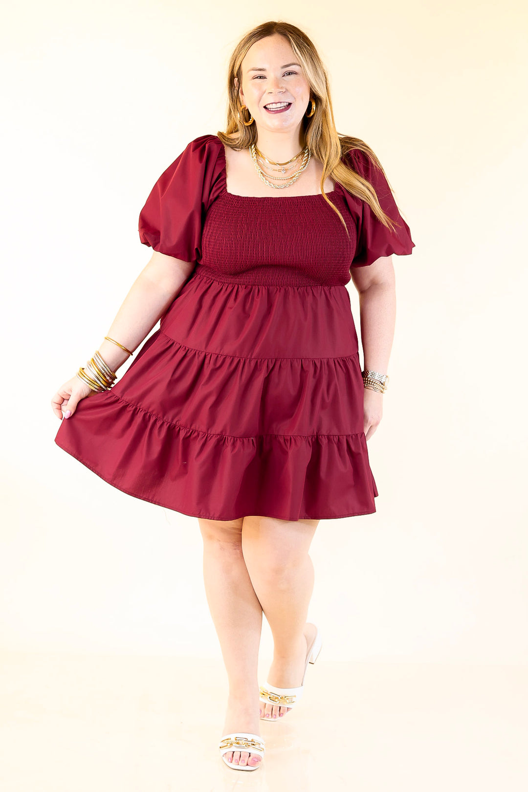 Trust Me Balloon Sleeve Dress in Maroon