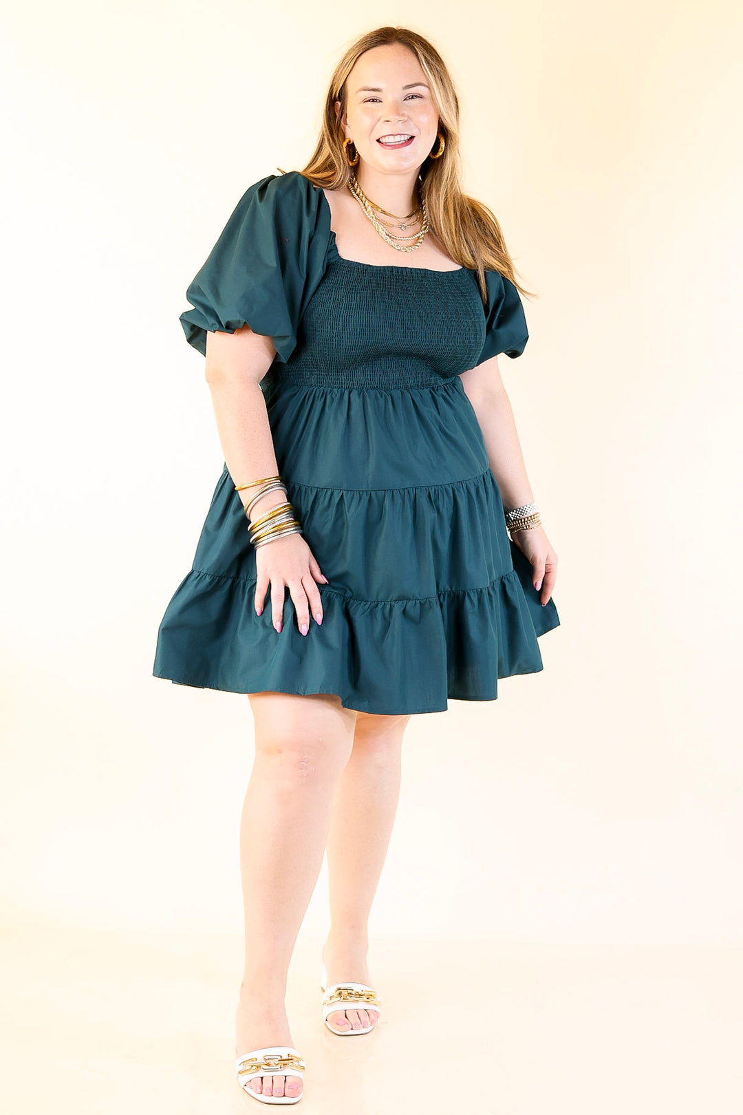 Trust Me Balloon Sleeve Dress in Teal Blue