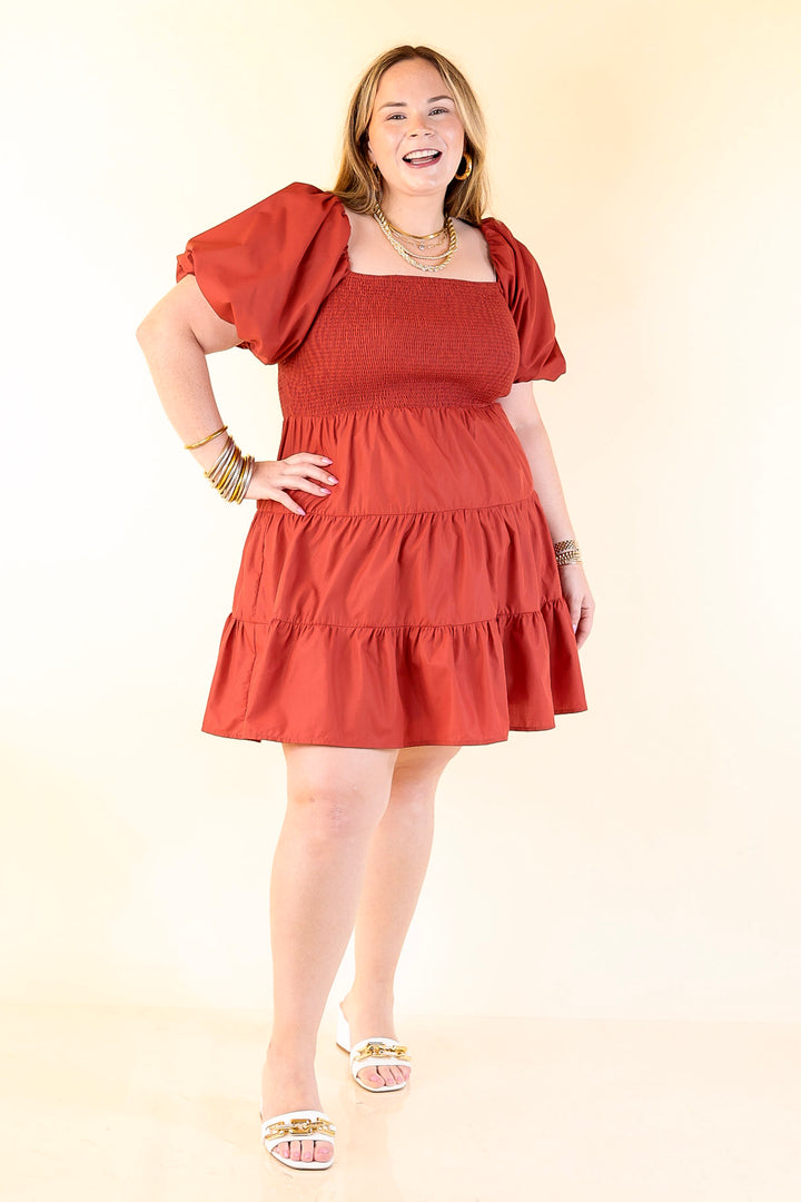 Trust Me Balloon Sleeve Dress in Rust Orange
