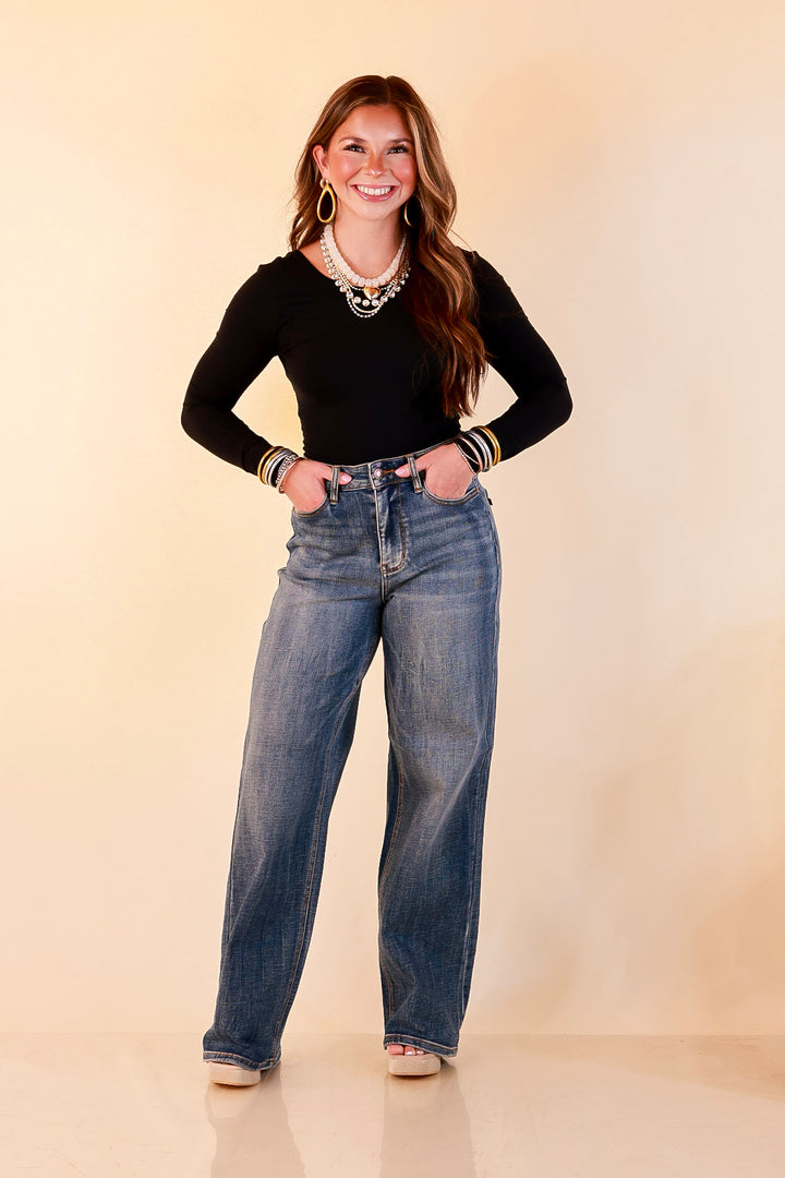 Judy Blue | Blue Jean State of Mind Baggy Vintage Wide Straight Leg Wilhelmina Jeans in Medium Vintage Wash
