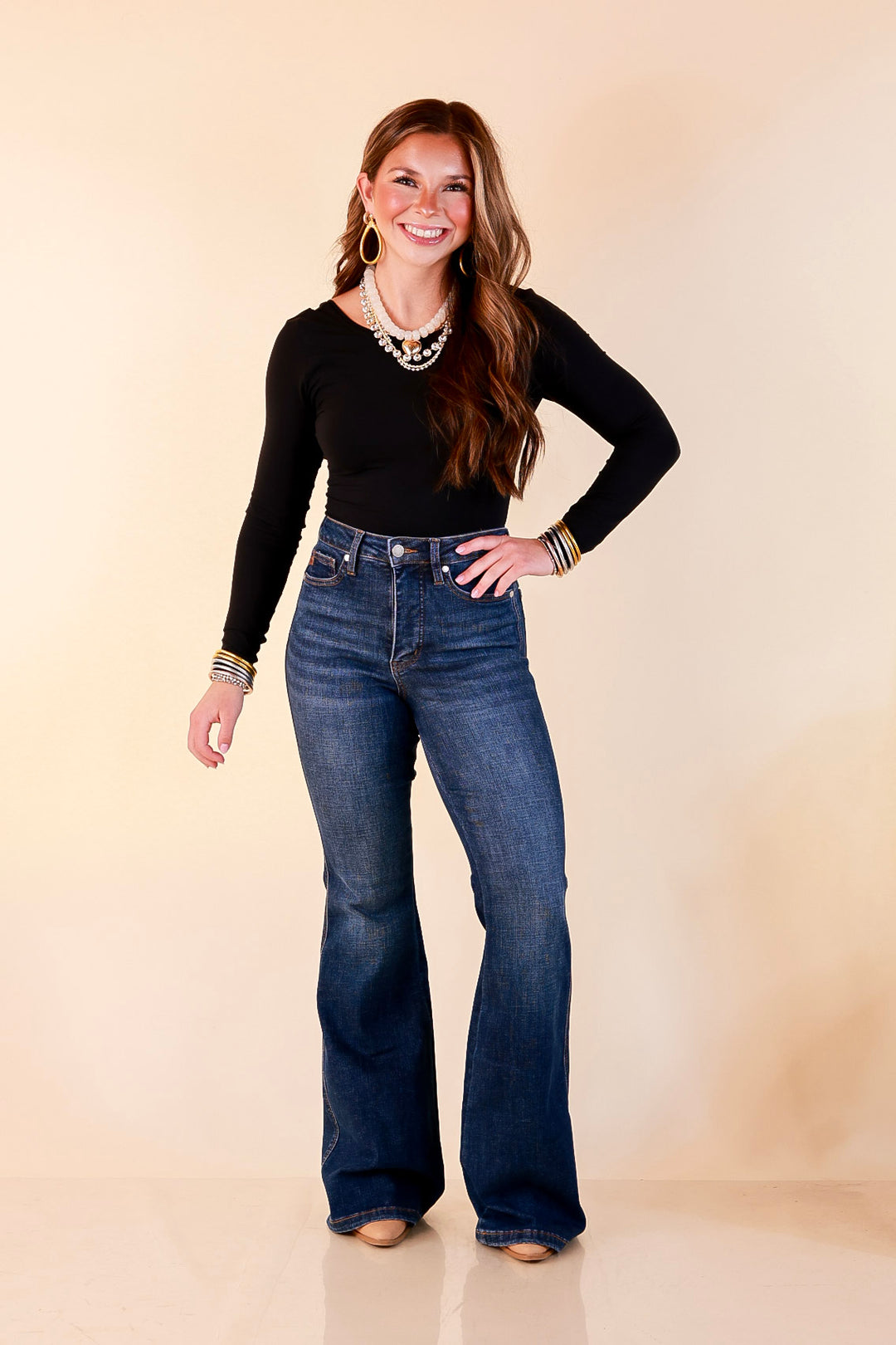 Judy Blue | Forever Flattering Tummy Control Charlotte Flare Jeans in Dark Modern Indigo Wash