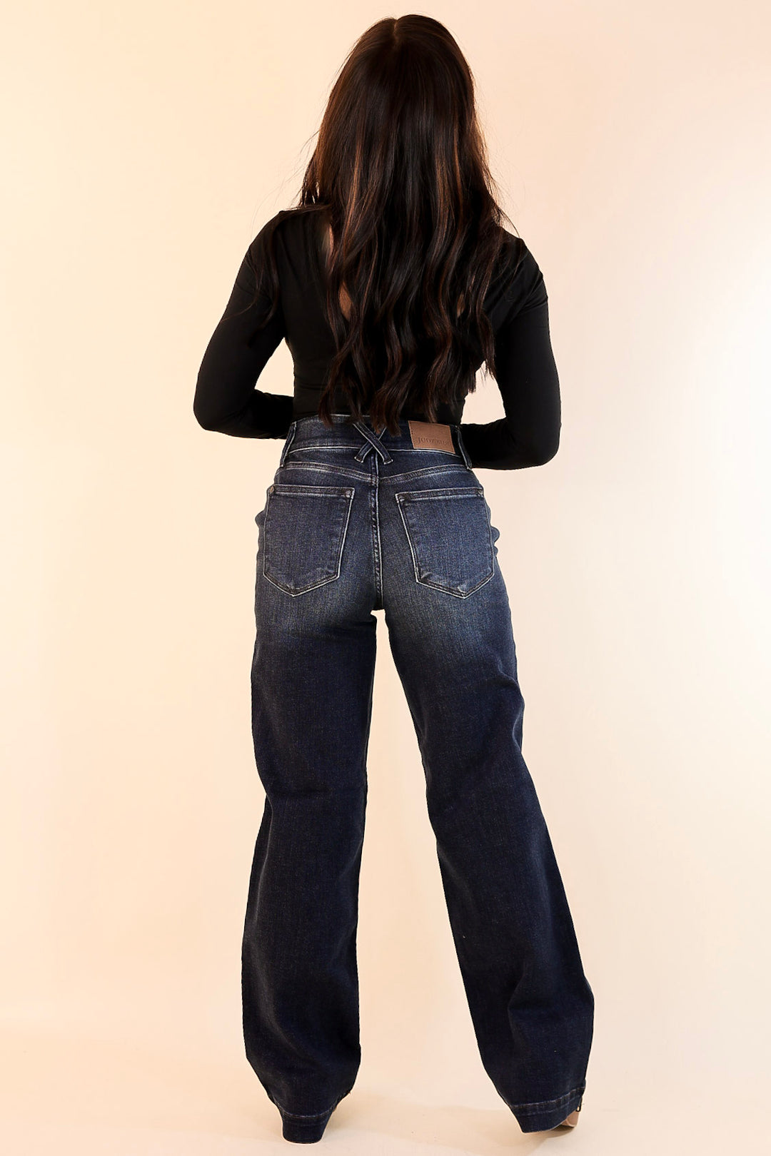 Judy Blue | Right on Trend Double Button Fly Wide Leg Trouser Jean in Dark Wash