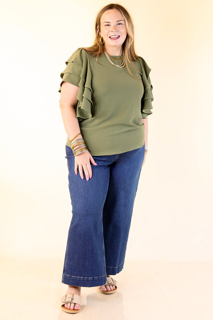 Turning Heads Multi-Tiered Ruffle Cap Sleeve Top in Olive Green