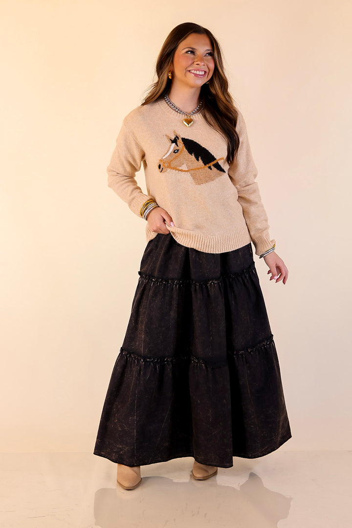 Simply Southern | Finest Touch Crewneck Sweater with Horse in Brown