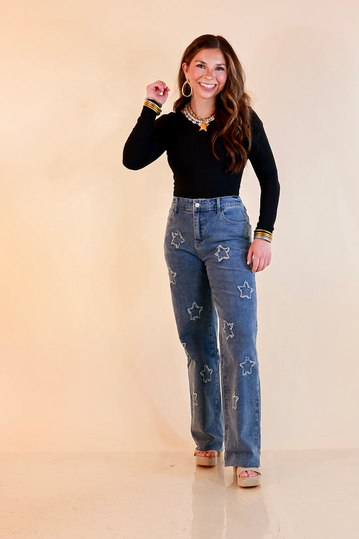 Simply Southern | Star of the Show Straight Leg Denim Jeans with Star Patch Detailing in Medium Wash