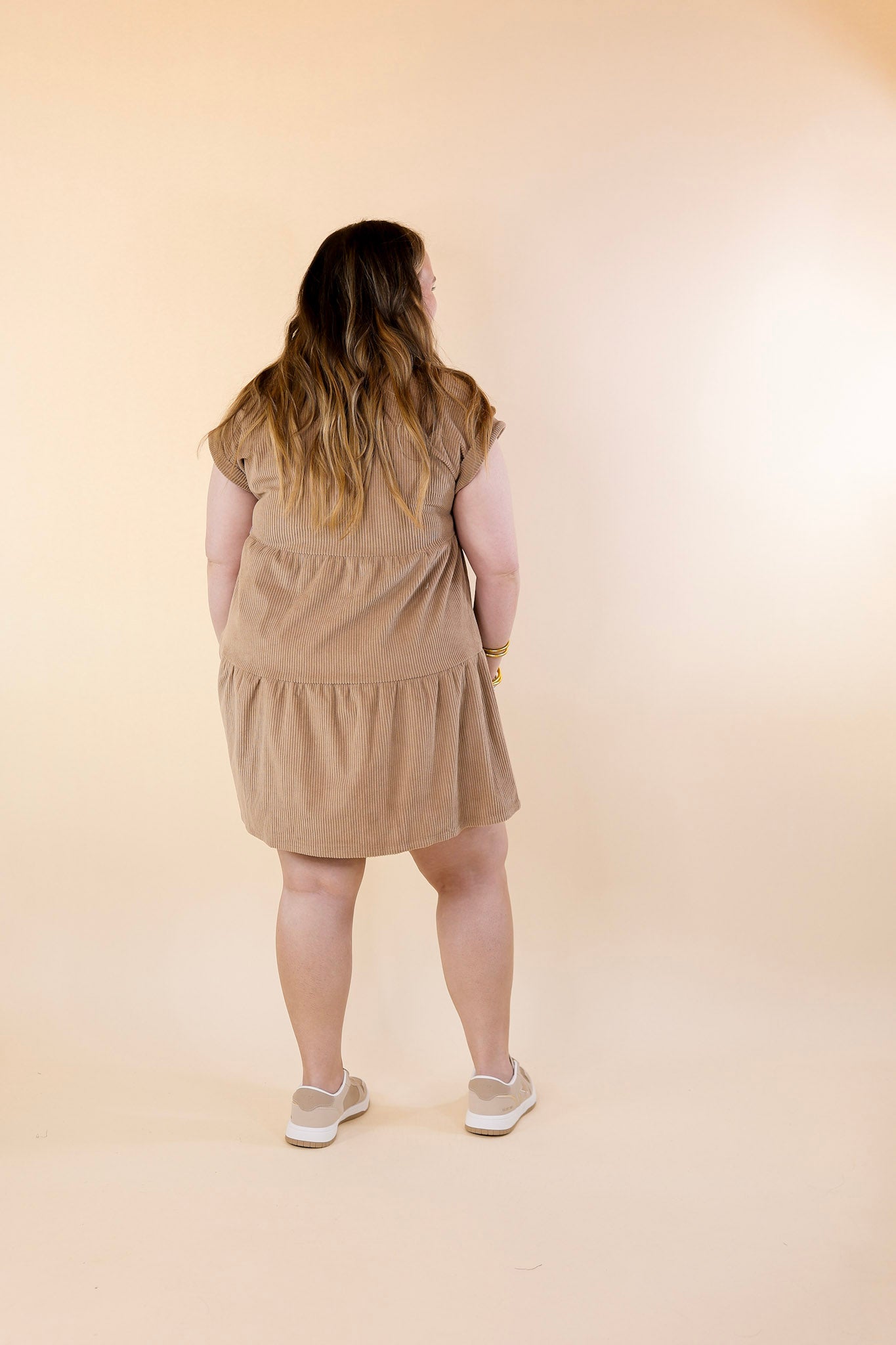 Latest Obsession Button Up Corduroy Dress in Taupe