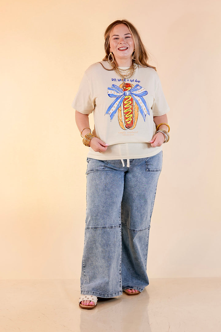 Simply Southern | Star Spangled Snack Graphic T-Shirt with Hot Dog Bow Design in Ivory