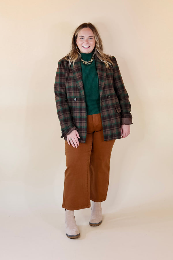 Ready For Anything Plaid Blazer in Brown and Green