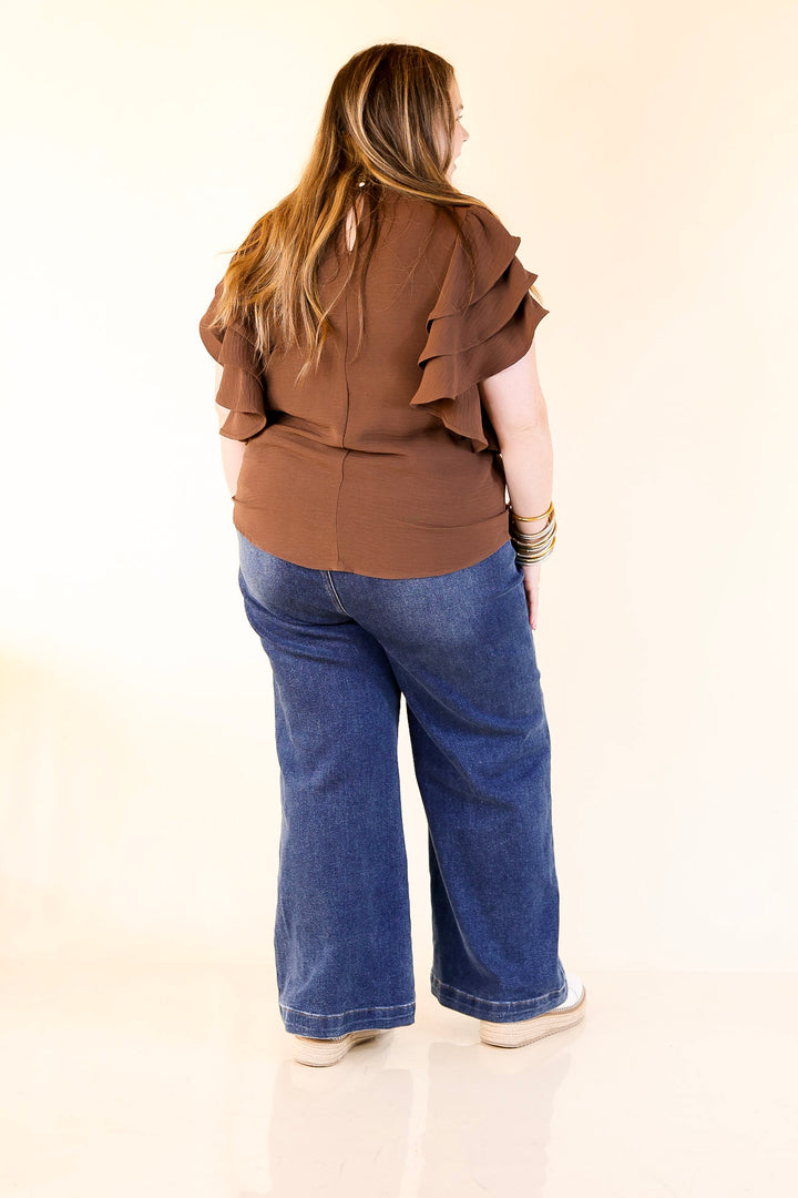 Turning Heads Multi-Tiered Ruffle Cap Sleeve Top in Chocolate Brown