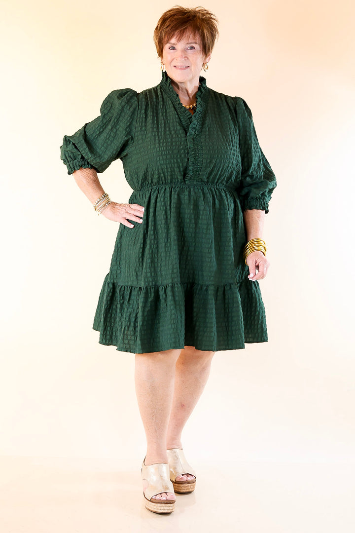 Call Me Captivating Dress with Smocked Waist and Long Sleeves Sleeves in Emerald Green