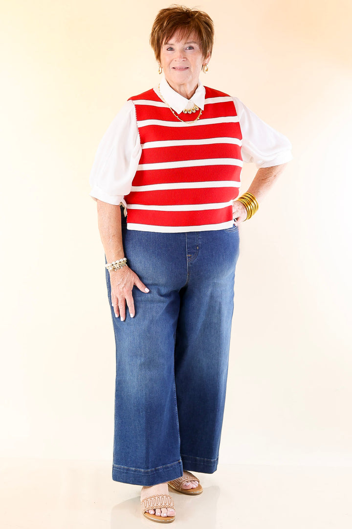 Tied Up in Style Knit Sweater with Side Ties in Red with Off White Stripes