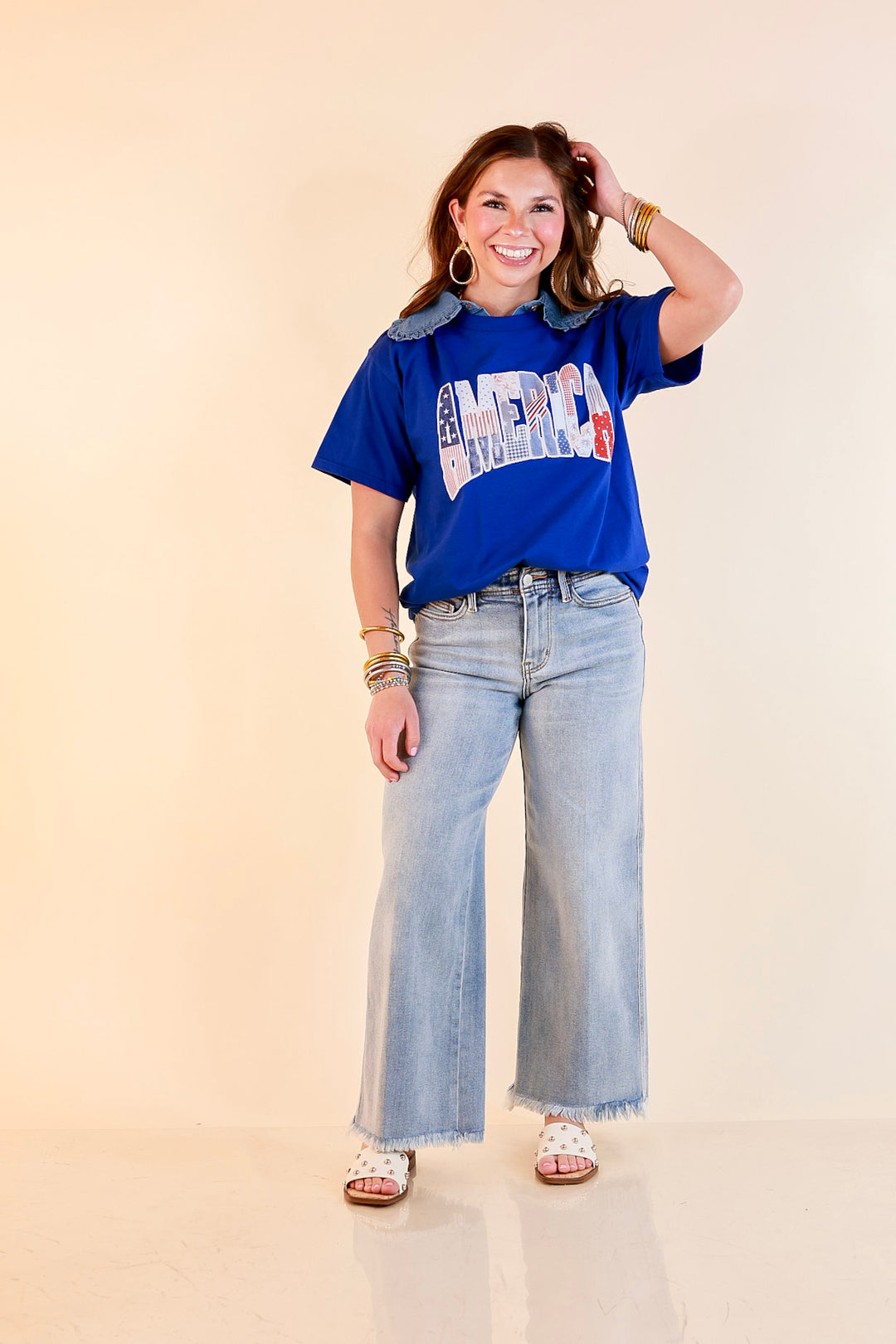 Patchwork Patriot America Patchwork Short Sleeve Graphic Tee in Royal Blue