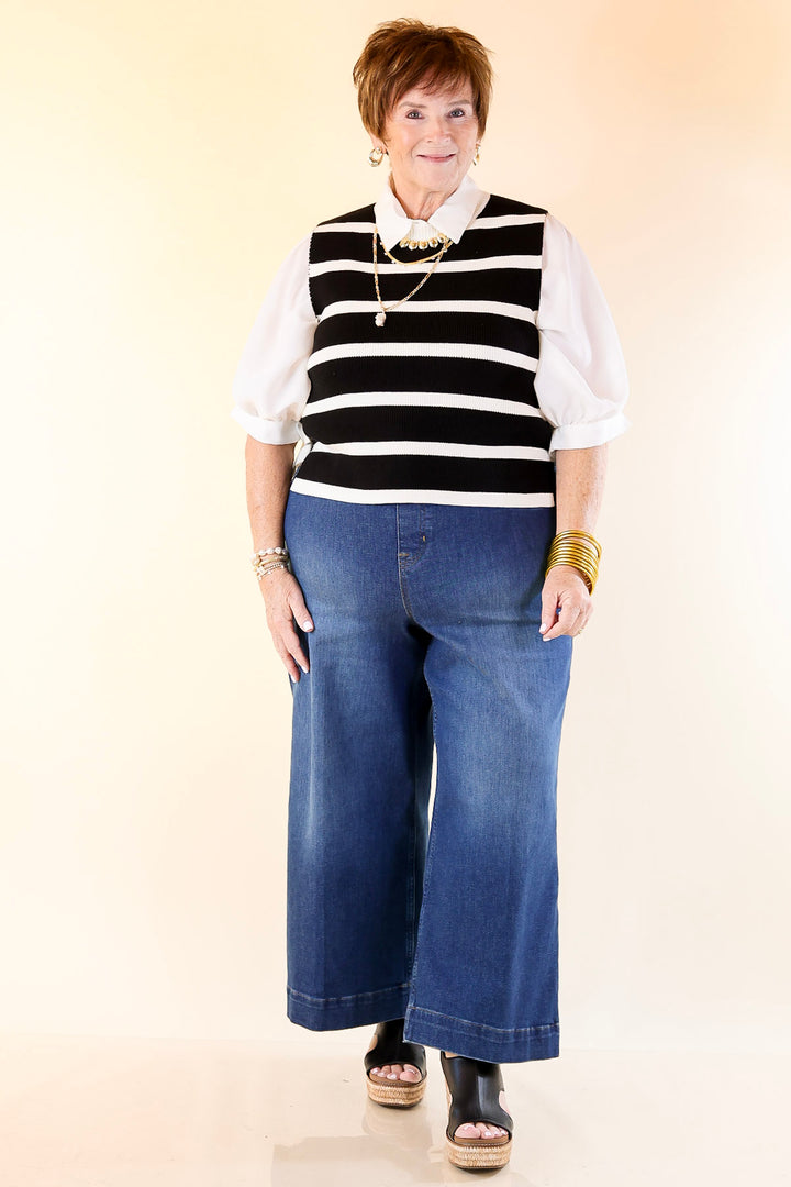 Tied Up in Style Knit Sweater with Side Ties in Black with Off White Stripes