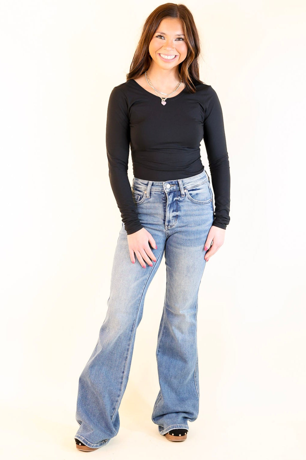 Judy Blue | Ready to Roll Tummy Control Flare Jean with Shield Back Pockets in Vintage Medium Wash