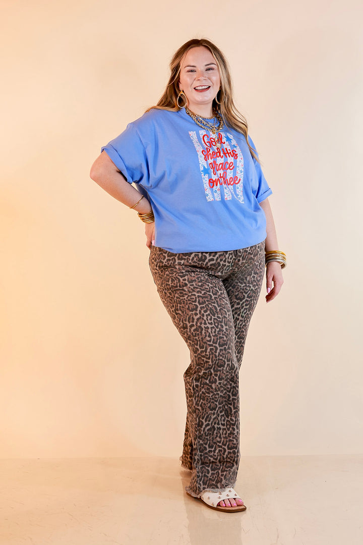 Grace Upon Grace Short Sleeve Graphic Tee with Floral Detailing in Sky Blue