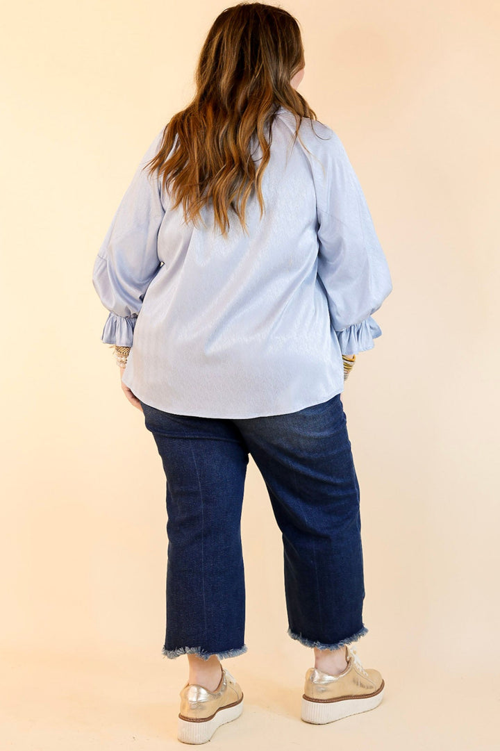 Sunset Situation Front Tie Keyhole Blouse in Light Blue