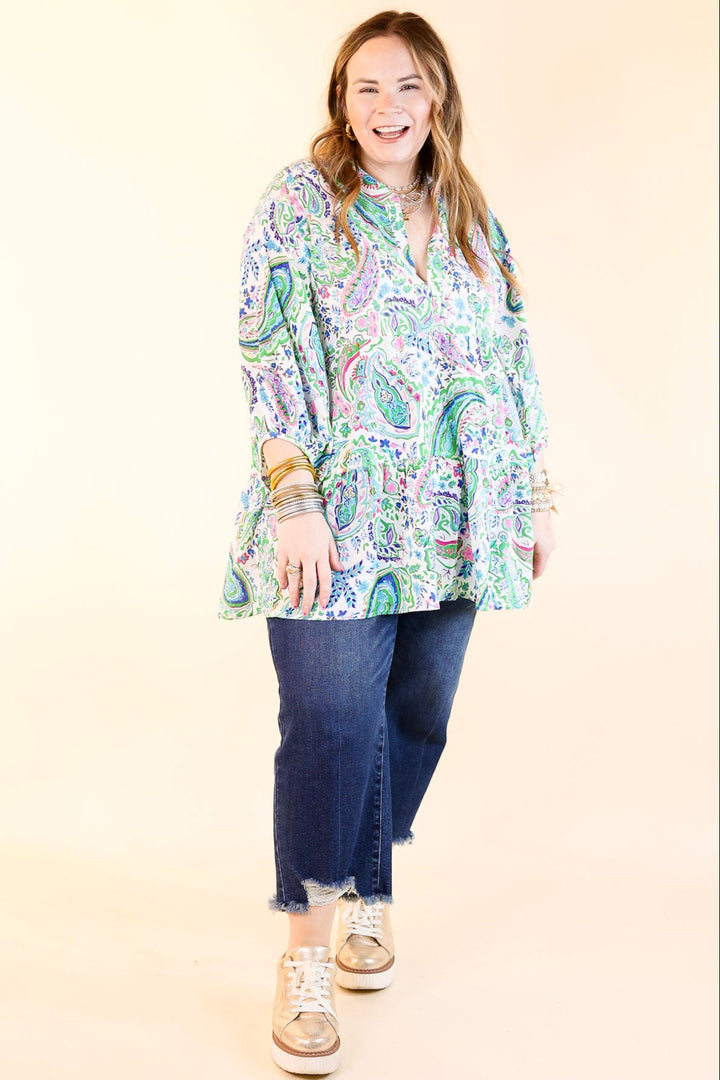 Meadow Melody Paisley Tiered Babydoll Top in Green Mix