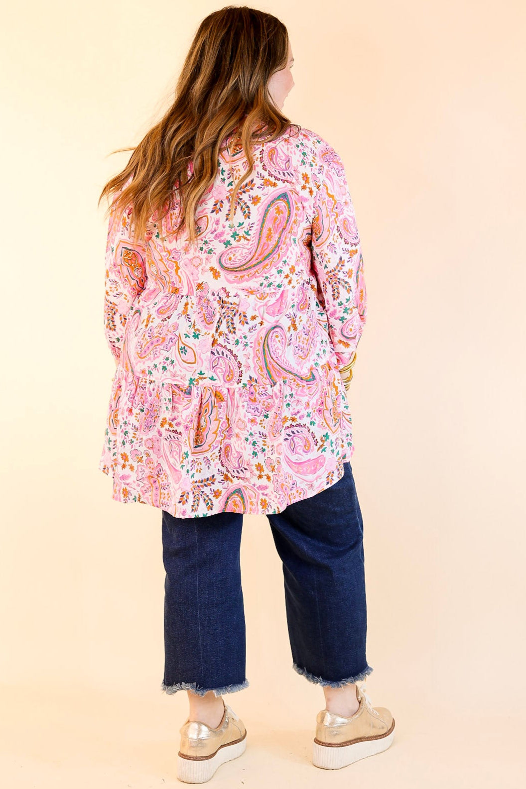 Meadow Melody Paisley Tiered Babydoll Top in Pink Mix