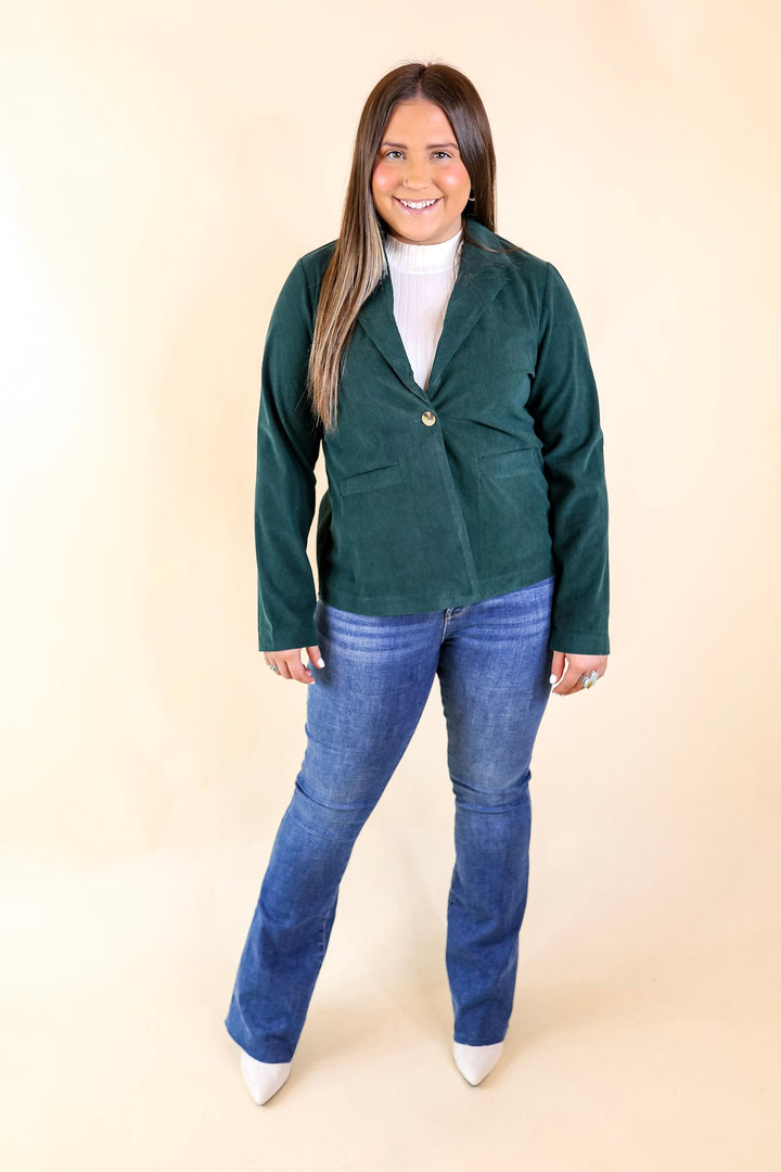 New York Groove Corduroy Blazer in Hunter Green - Giddy Up Glamour Boutique
