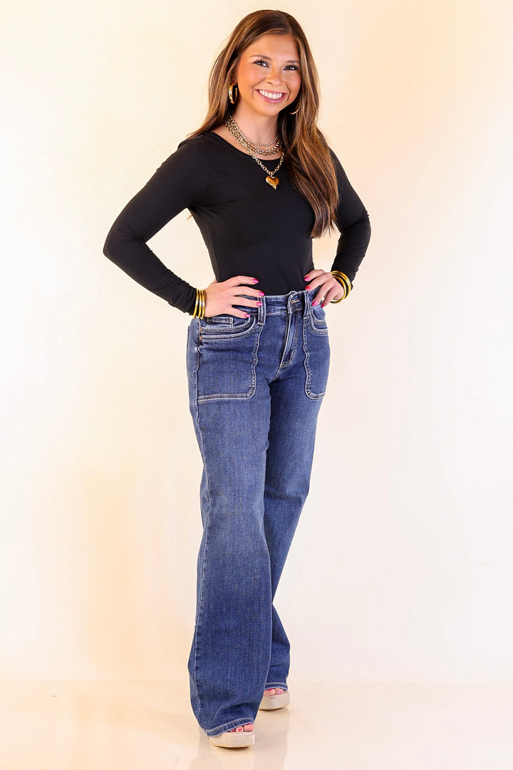 Judy Blue | Polished Path 90's Straight Leg Denim Jeans with Front Patch Pocket in Medium Wash
