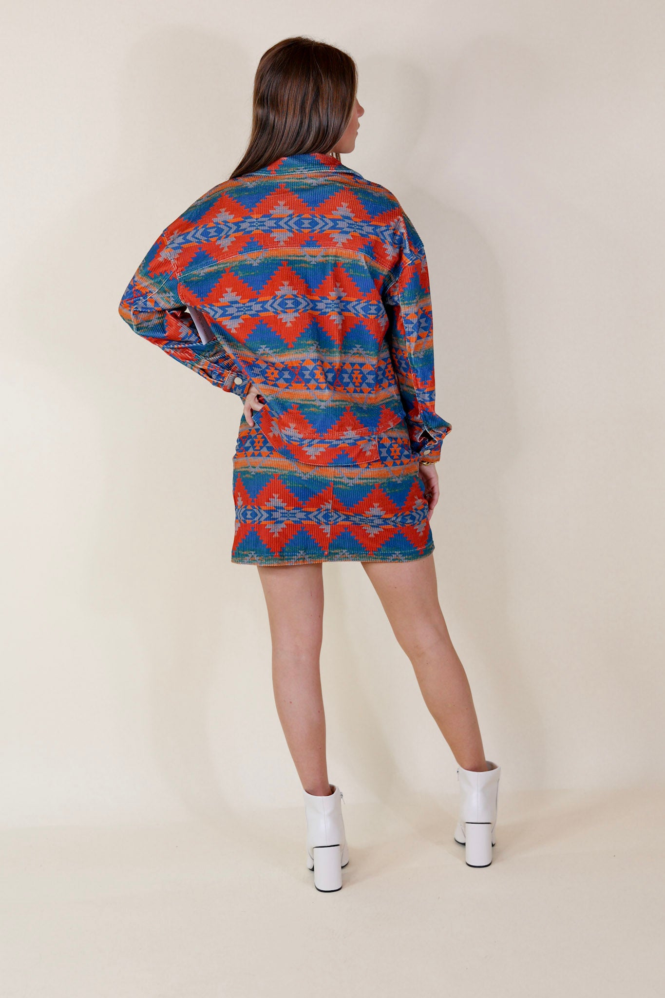 Edgy and Chic Aztec Print Skirt in Red and Blue - Giddy Up Glamour Boutique