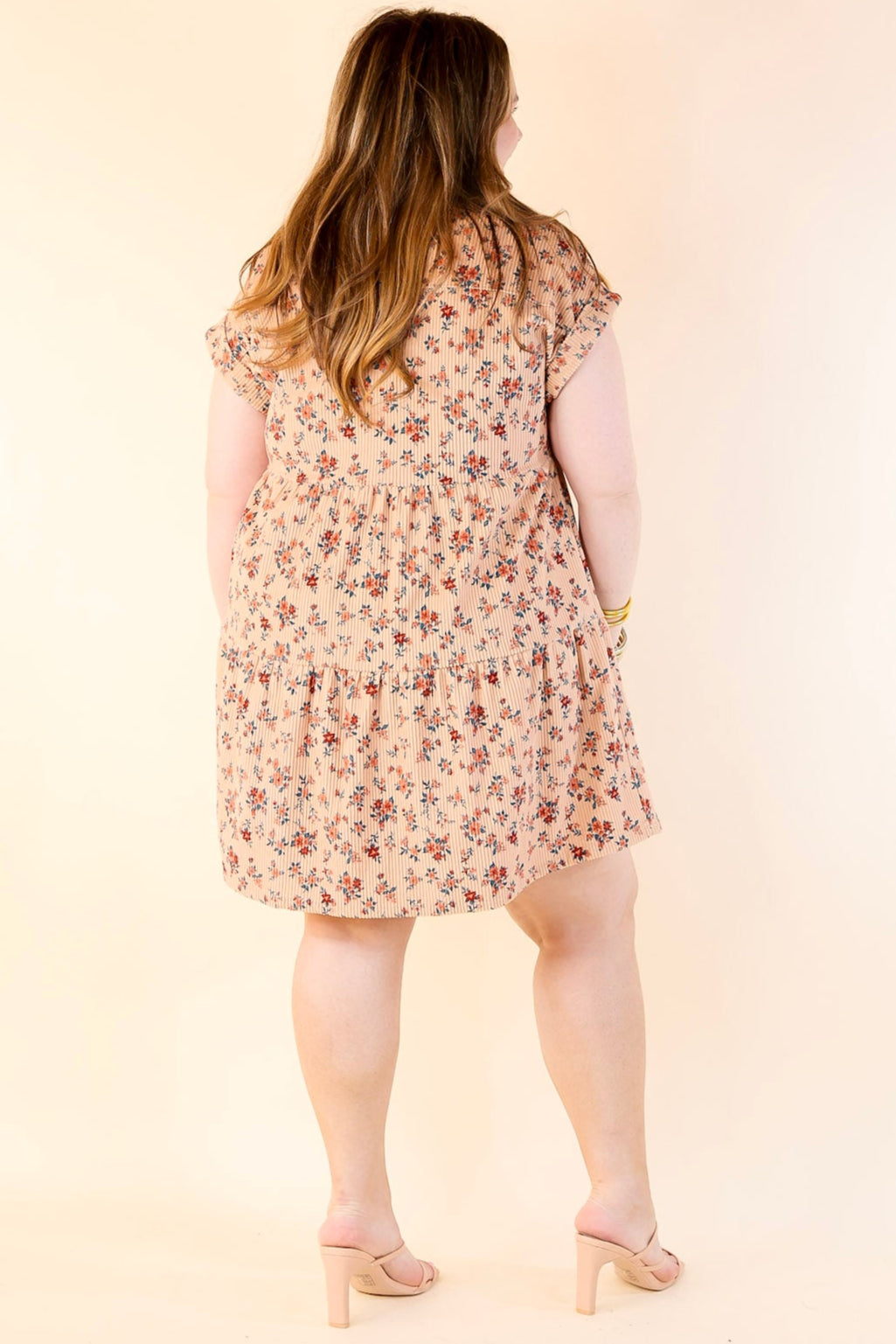 Latest Obsession Button Up Floral Corduroy Dress in Tan